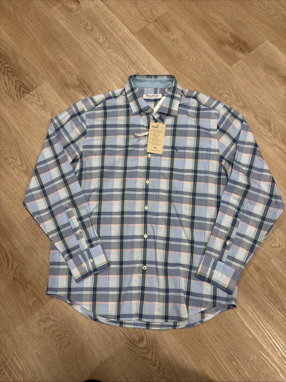 Tommy Bahama Button Shirt Newport Coast Plaid Tropical Turquoise Size Large
